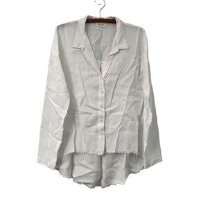Bella Dahl White Lyocell Frayed Hem Long Sleeve Button Shirt Tunic Size Small